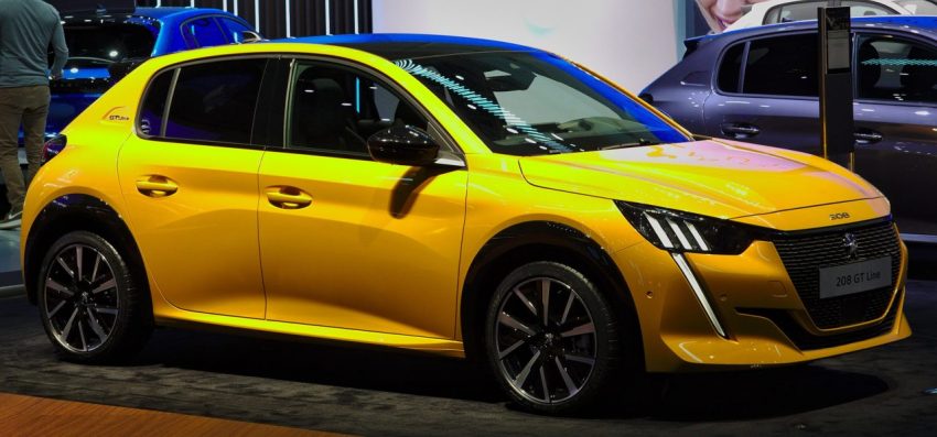 Seitenansicht Gelber Peugeot 208 GT Line Modell 2019