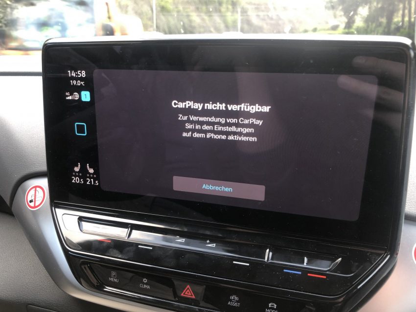 VW Apple CarPlay nicht verfügbar